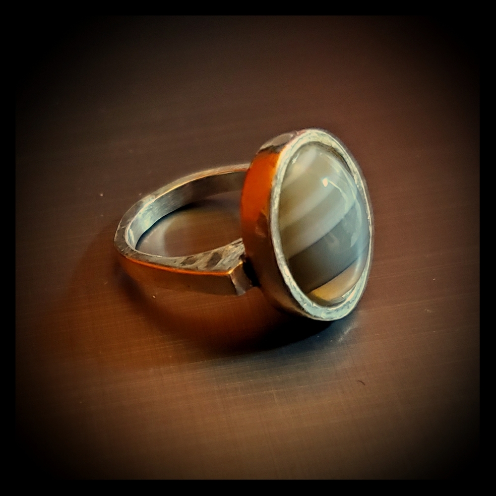 SILVER & BOTSWANA MARBLED AGATE RING